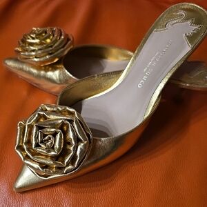 JENNIFER SUMKO ANTONIO MELANI Gold Women's Mules with Floral Accent